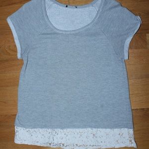 comfy grey tee with white floral lace accent